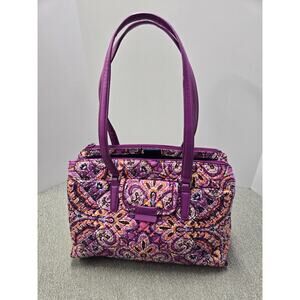 Vera Bradley Quilted Tote Bag Purple Pink Paisley Print Shoulder Handbag